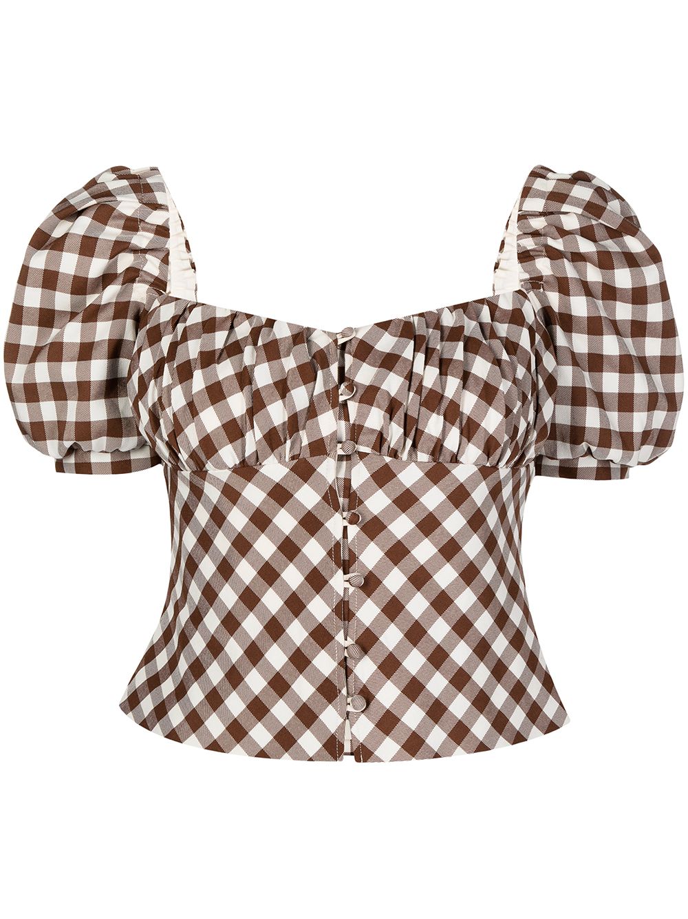 

Self-Portrait gingham check-print cropped blouse - Brown