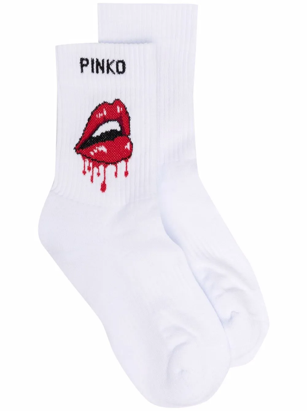 

PINKO dripping-lips logo socks - White