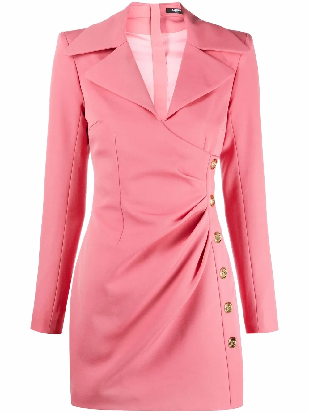 

Balmain asymmetric logo-buttons short wool dress - Pink