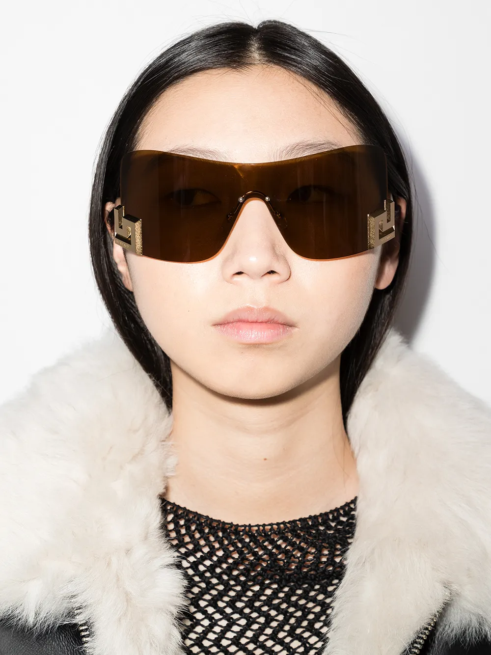 Versace Eyewear Greca zonnebril met shield montuur Beige