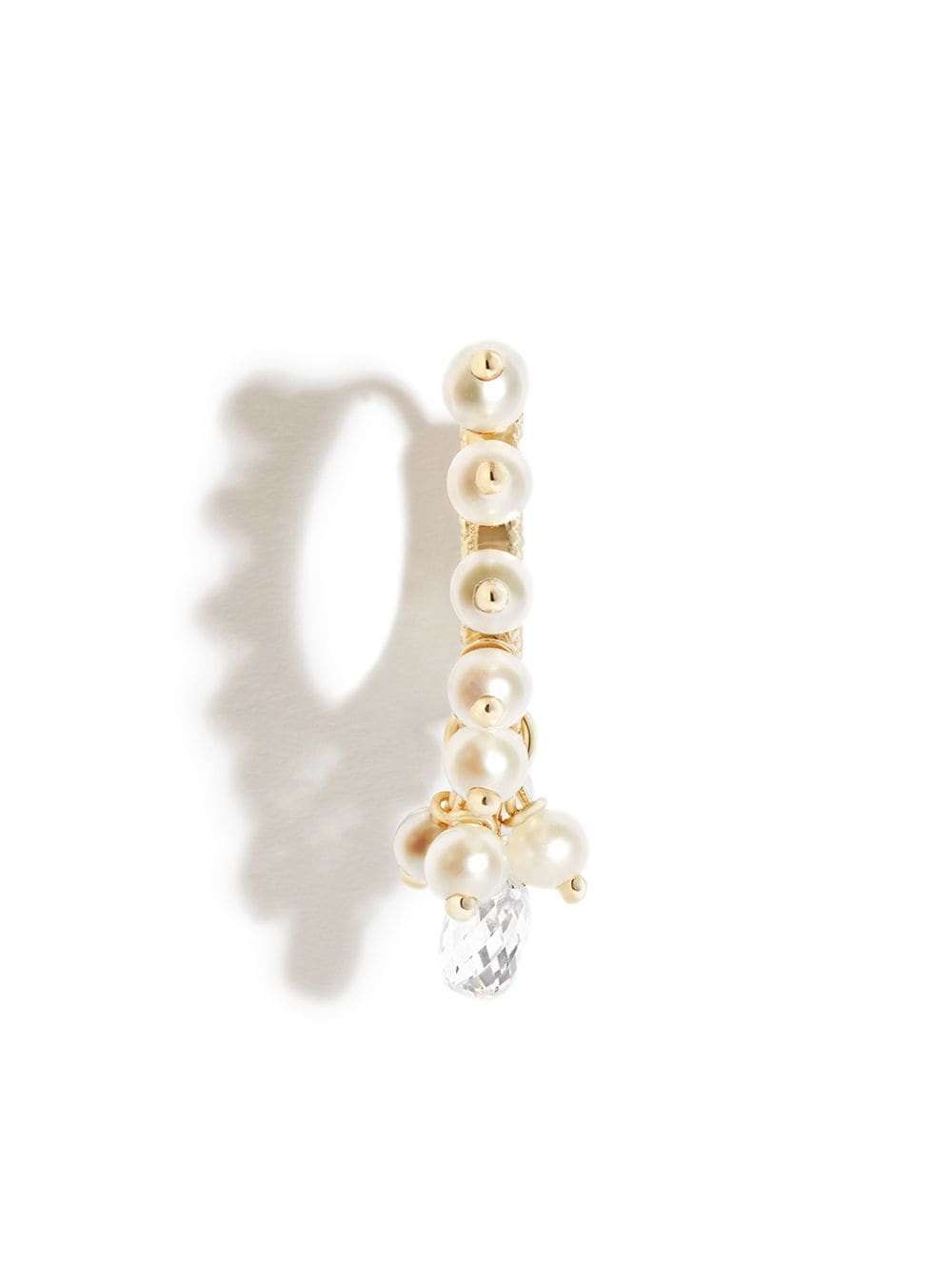 MARIA TASH 18KT YELLOW GOLD PEARL AND DIAMOND HOOP EARRING 