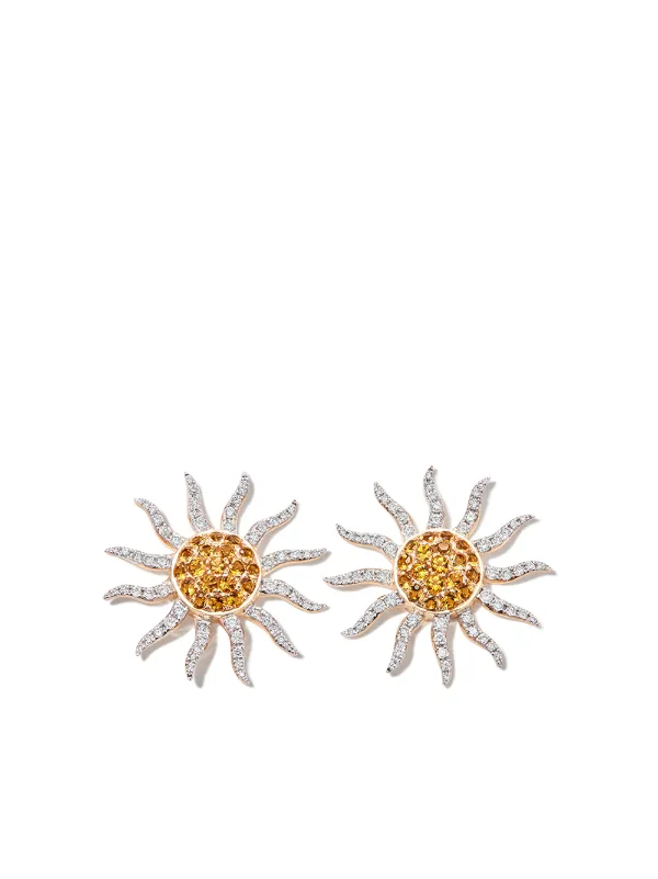 Yvonne Léon 9kt Yellow Gold Sun Citrine and Diamond Stud Earrings