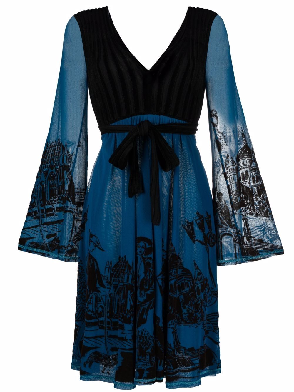 Pre-owned Jean Paul Gaultier 2000s Landscape-print Dress In Blue