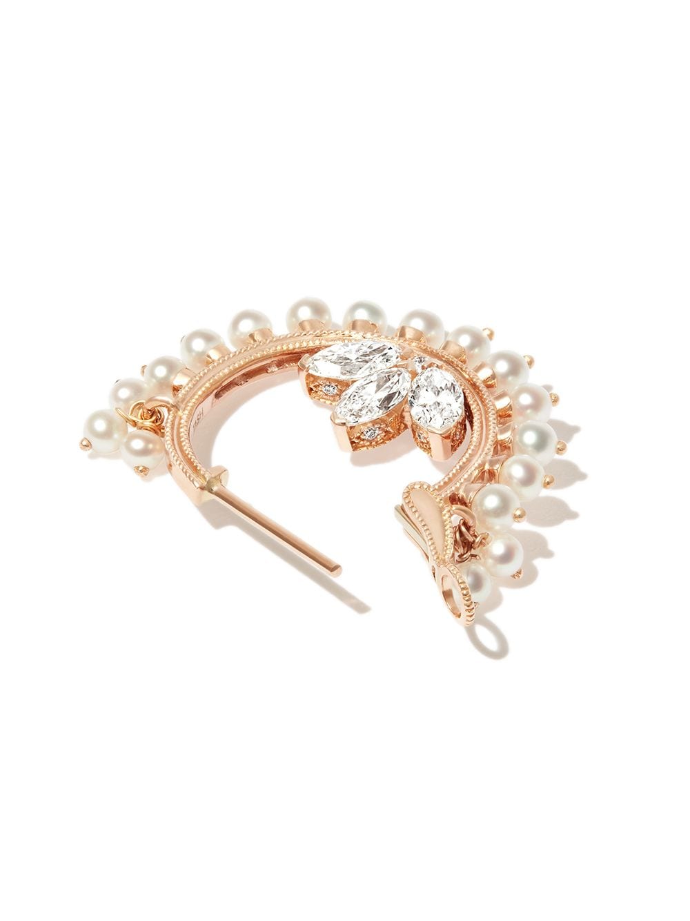 Shop Maria Tash 18kt Rose Gold Cornet Pearl And Diamond Hoop Earrings In Rosa
