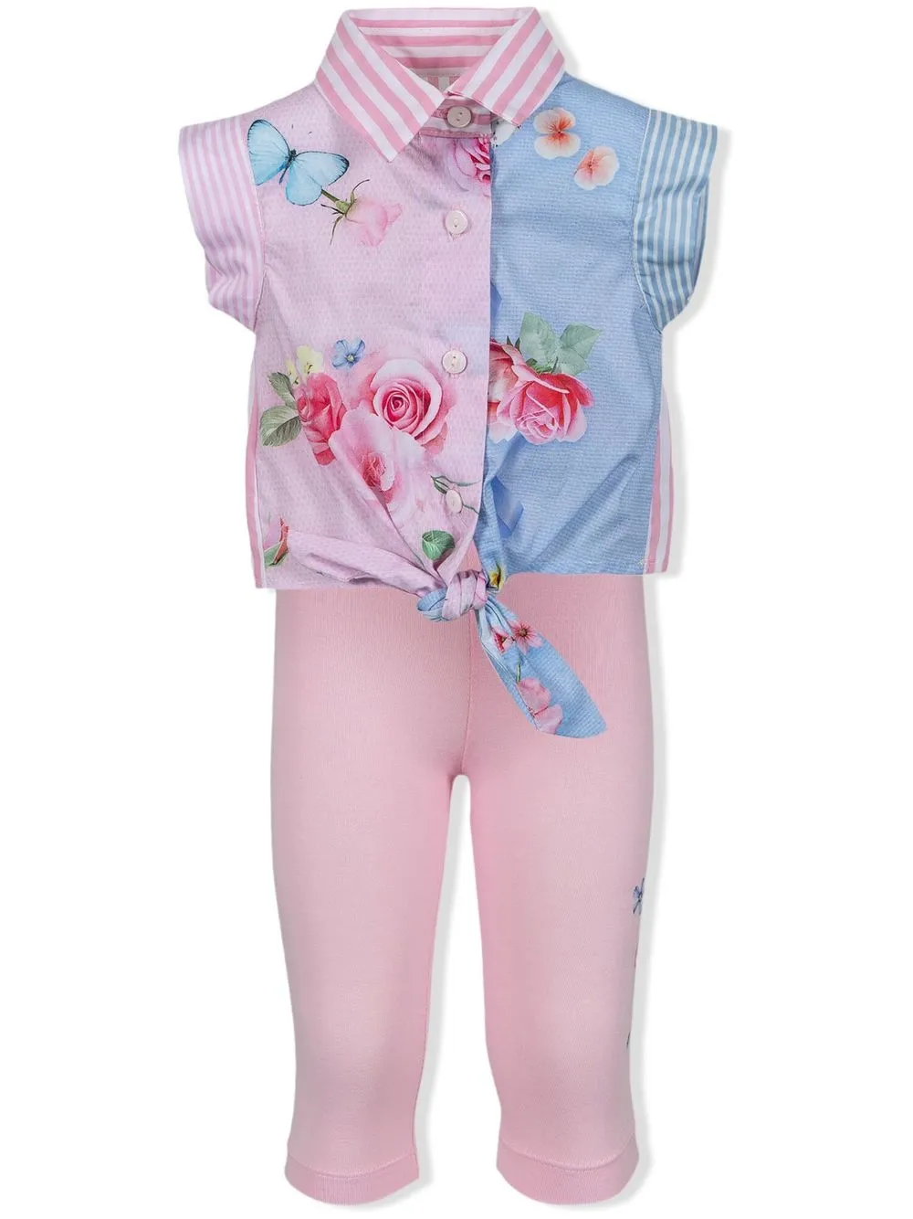 

Lapin House striped floral-print shirt set - Pink