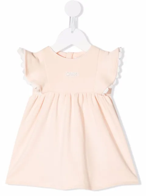 Chloé Kids logo-embroidered scallop-trim dress