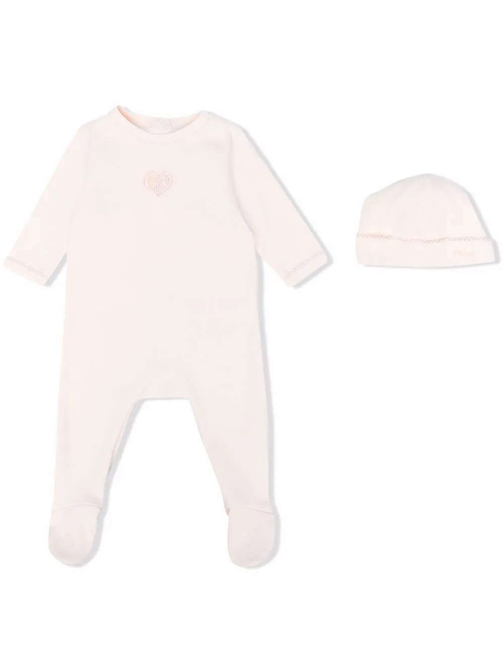 

Chloé Kids set de mameluco y gorro con logo bordado - Neutro