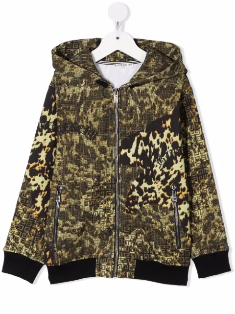 Givenchy Kids leopard print hooded track jacket