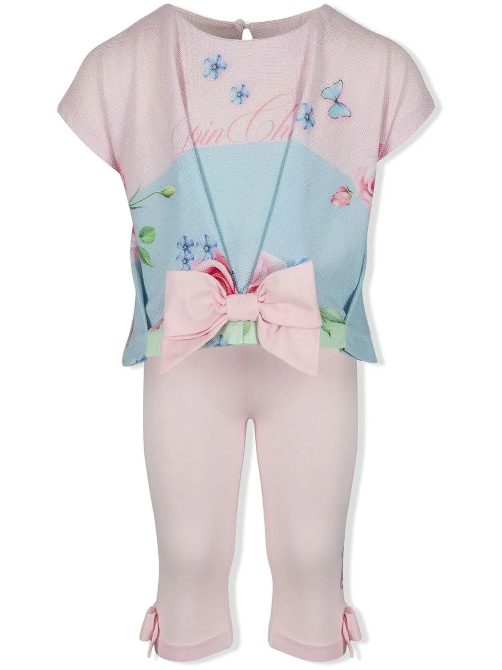 

Lapin House floral print bow t-shirt and leggings set - Pink