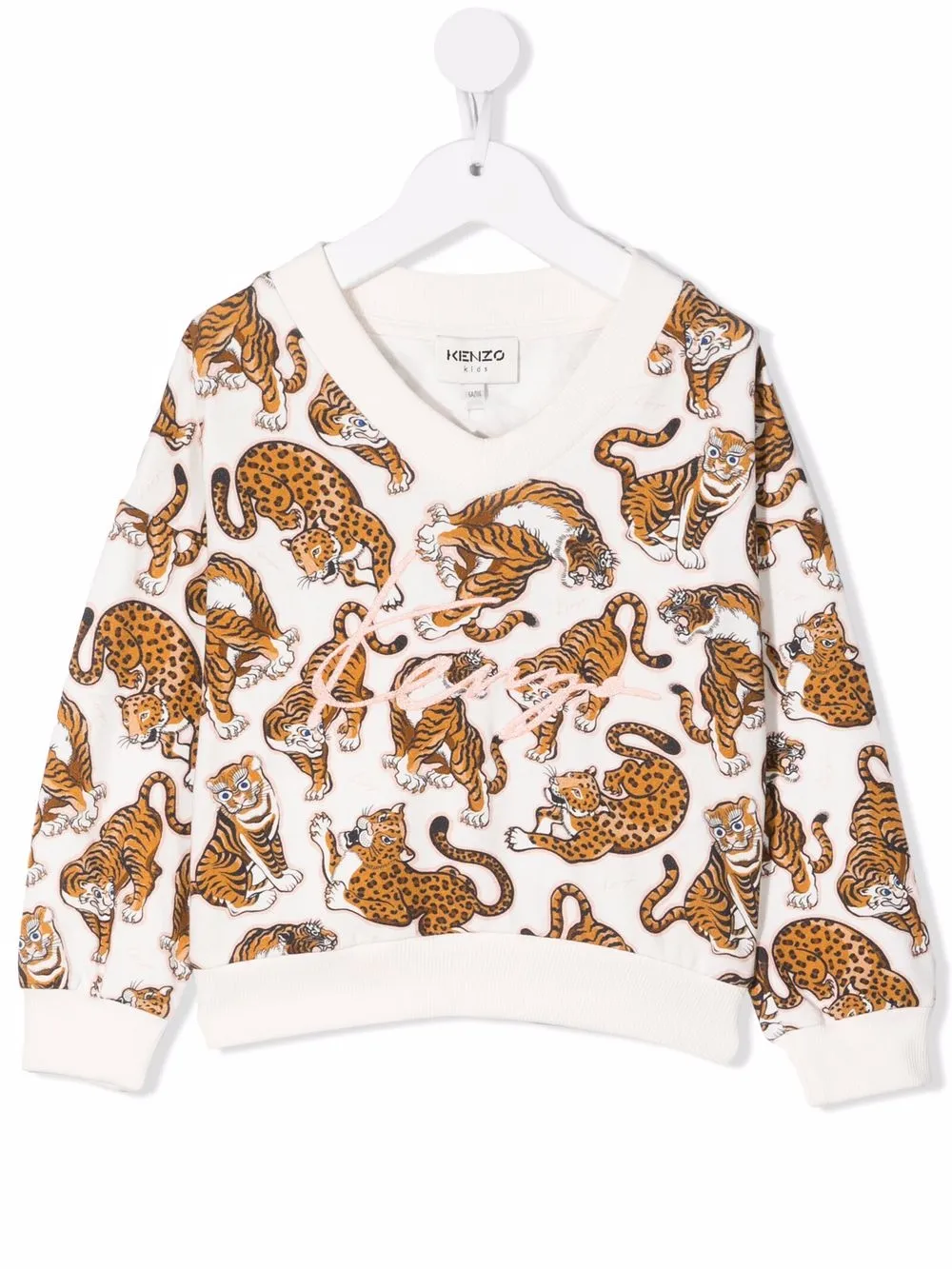 

Kenzo Kids Tiger-print V-neck sweatshirt - Neutrals