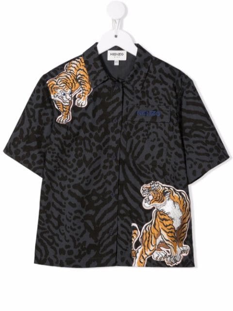 Kenzo Kids printed tiger-appliqué shirt