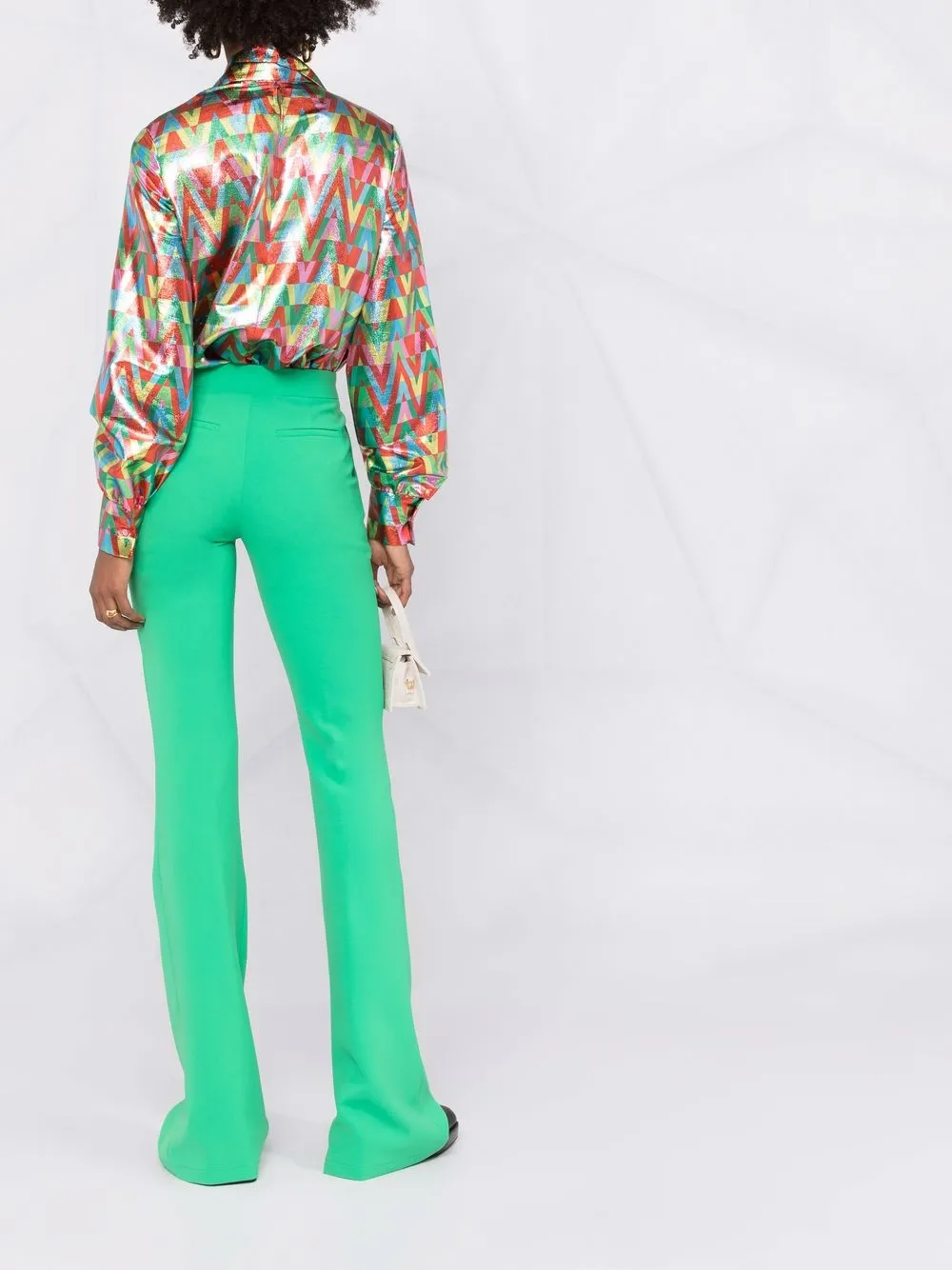 Valentino Metallic V-logo Print Neck-tie Blouse In Red