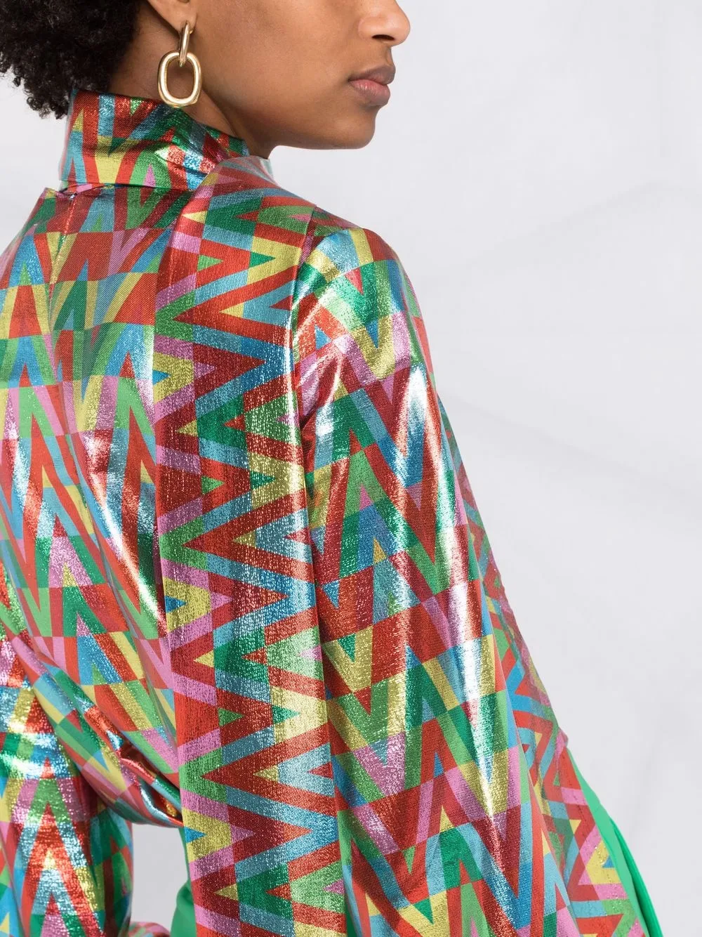 Valentino Metallic V-logo Print Neck-tie Blouse In Red