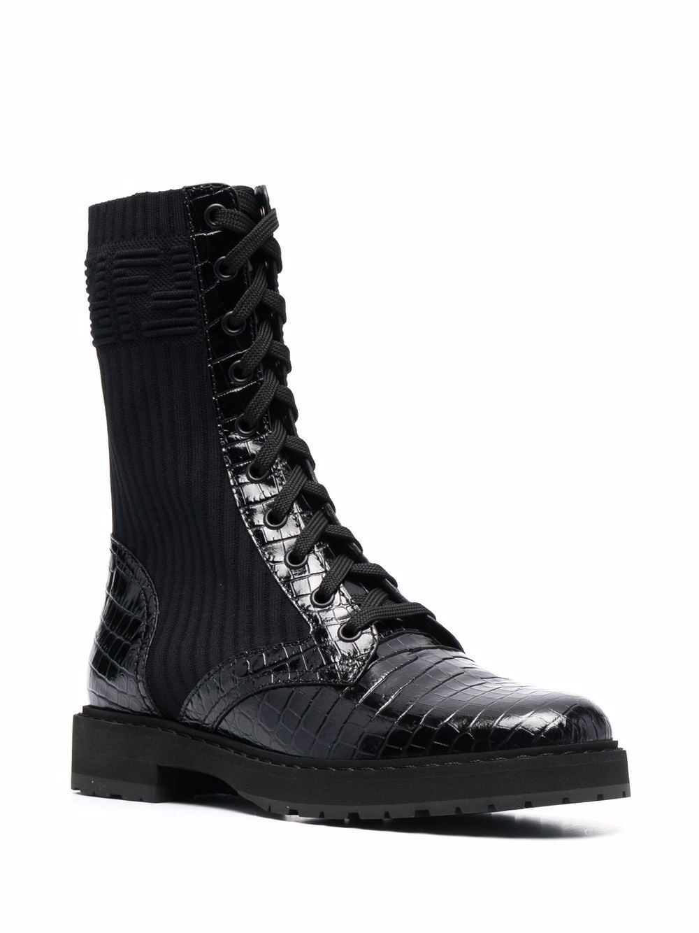 Shop Fendi Multi-panel Lace-up Boots In Schwarz