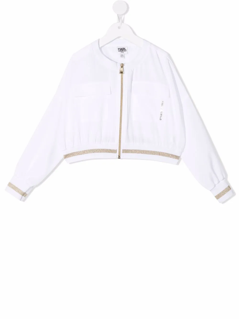 

Karl Lagerfeld Kids logo-print metallic-trim cropped bomber jacket - White