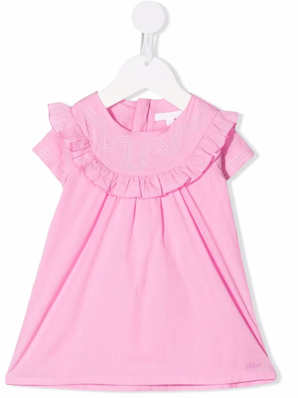 

Chloé Kids ruffled neck flared dress - Pink