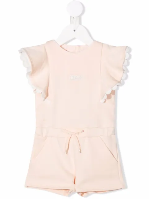Chloé Kids رومبر قطن مطرز بشعار الماركة