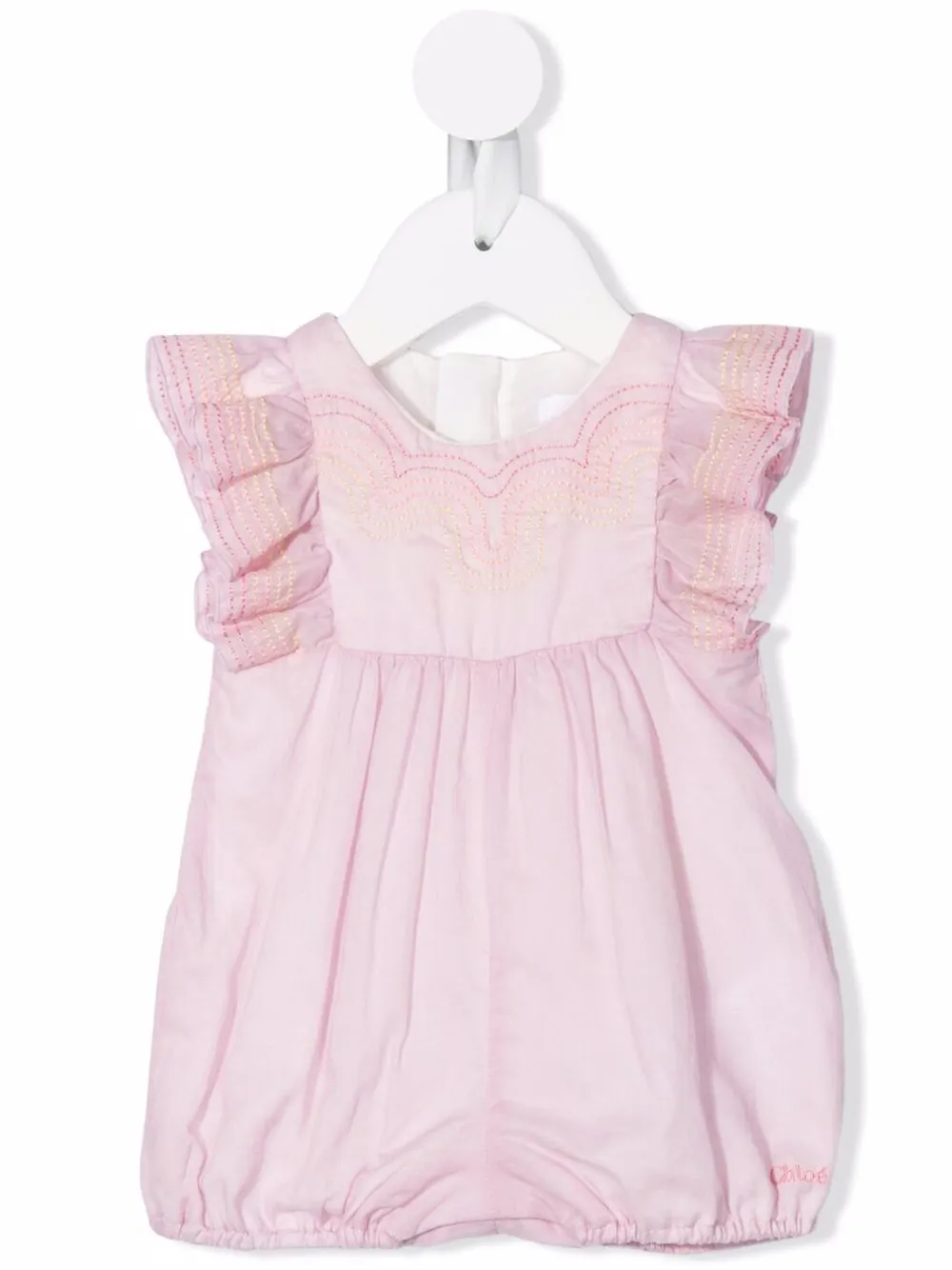 

Chloé Kids ruffle-sleeve organic-cotton romper - Pink