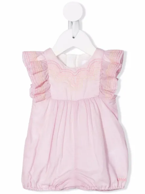 Chloé Kids رومبر قطن عضوي بأكمام كرانيش
