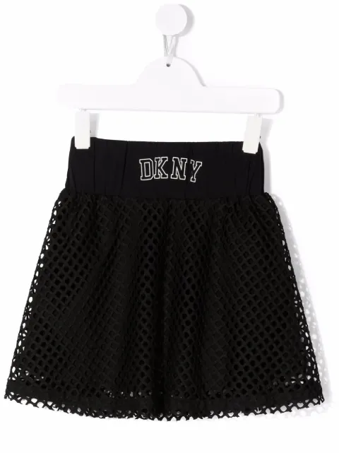 Dkny Kids تنورة شبك بخصر بشعار الماركة