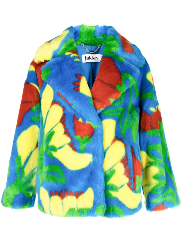 patterned faux fur coat