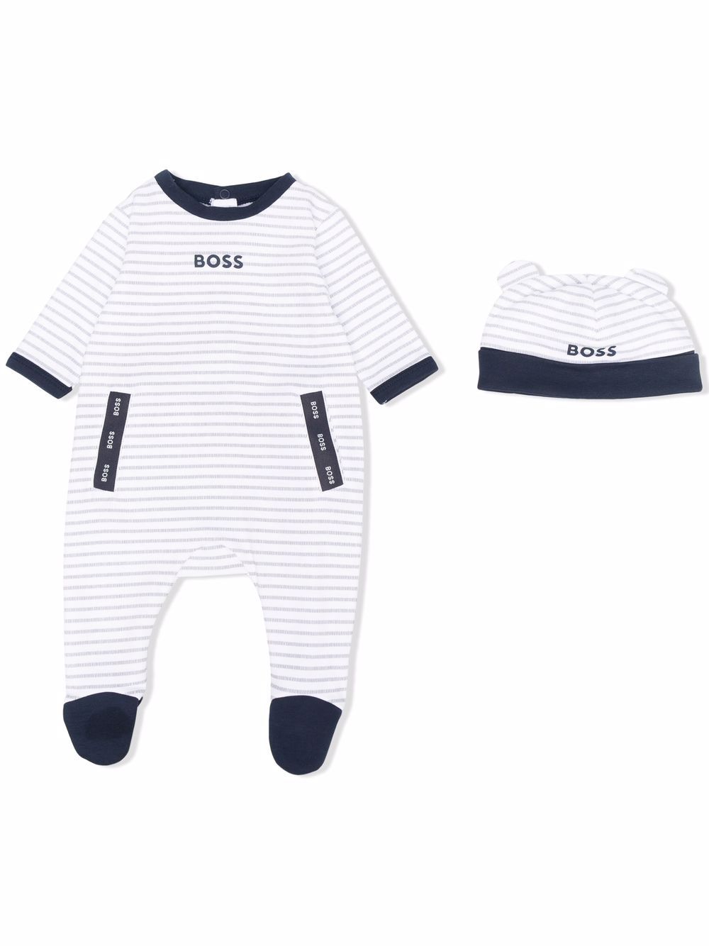 

BOSS Kidswear set de mameluco y gorro con logo estampado - Blanco