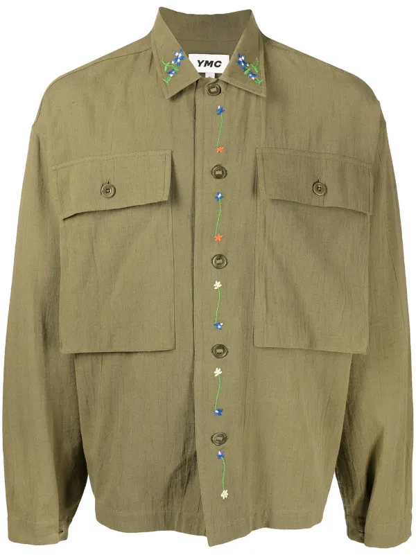 YMC Military floral-embroidered Shirt 