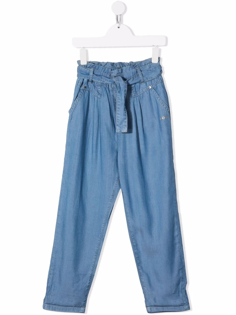 

BOSS Kidswear pantalones de mezclilla con cintura paperbag - Azul