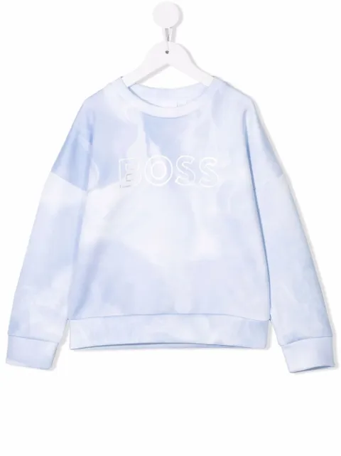 Boss Kids سويت شيرت برقبة مستديرة وطبعة مصبوغة