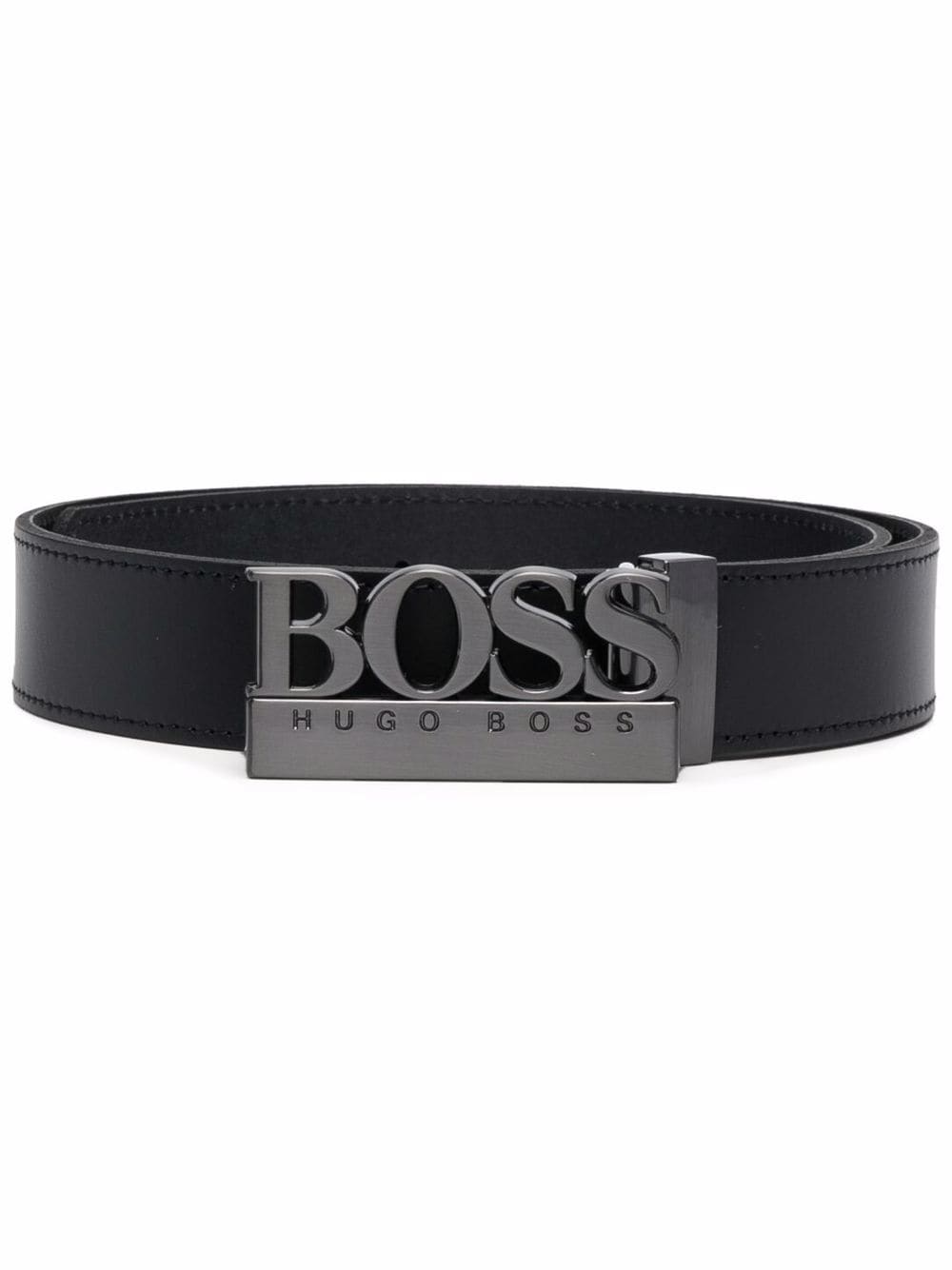 

BOSS Kidswear engraved-logo buckle leather belt - Black