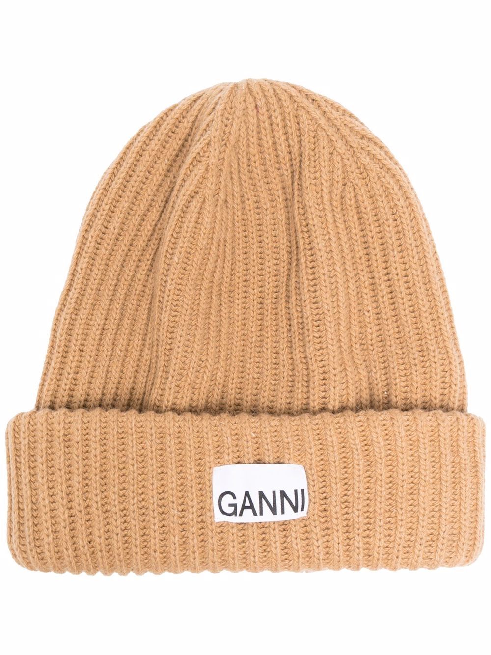 

GANNI logo-patch rib-knit beanie - Neutrals