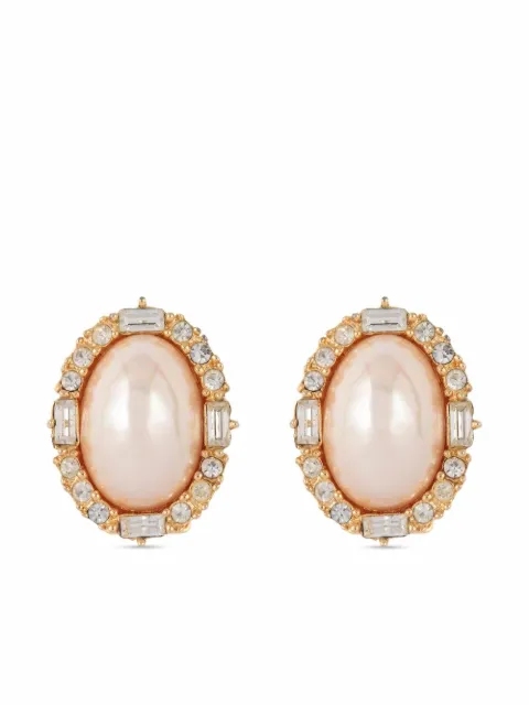 Christian Dior Pre-Owned 1980s pre-owned pearl-embellished oval clip-on earrings
