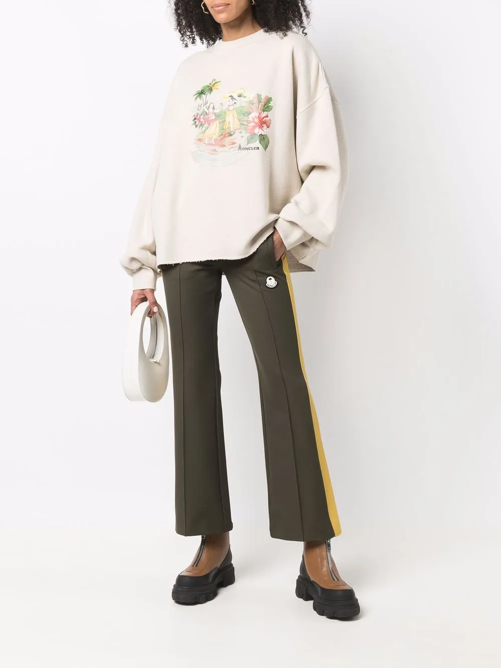 Palm Angels X Moncler Tropical-print Sweatshirt In Neutrals