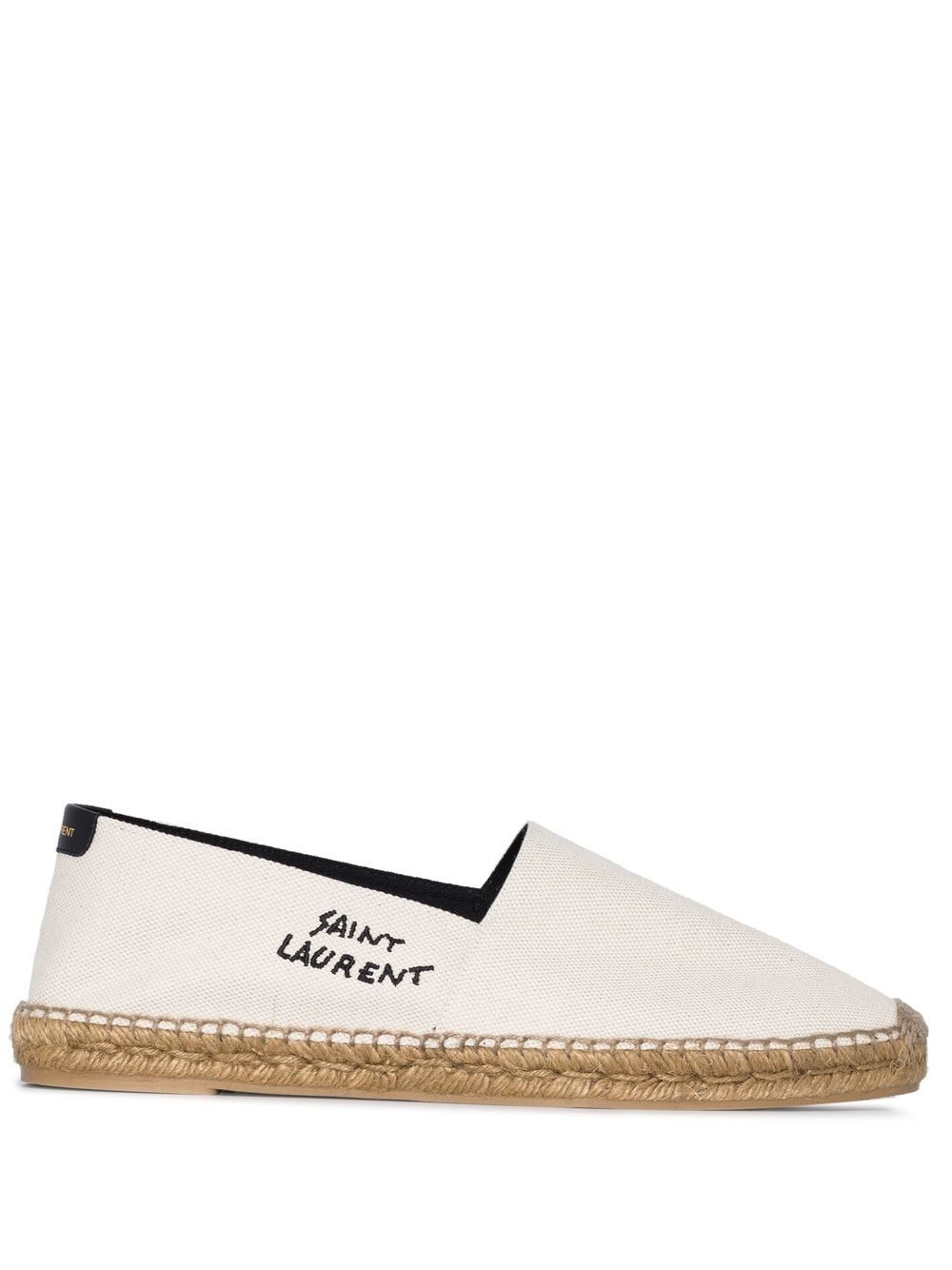 Shop Saint Laurent Embroidered Logo Espadrilles In Nude