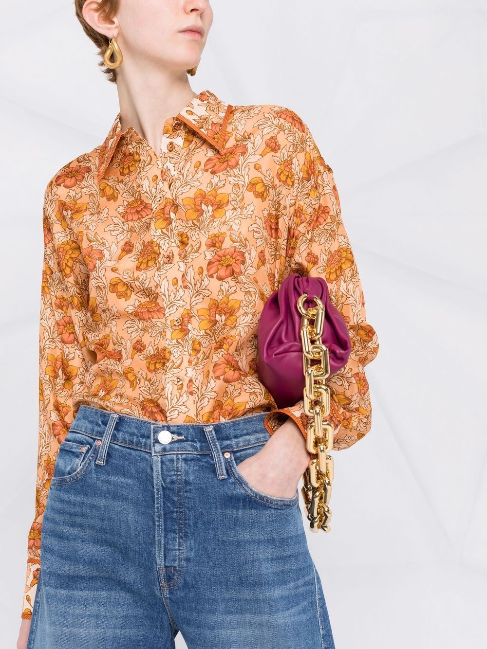 Shop Zimmermann Floral-print Silk Shirt In Orange