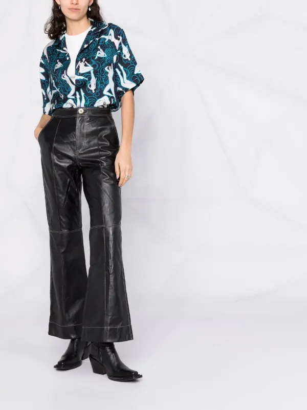 GANNI Bootcut Leather Trousers - Farfetch