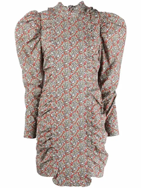 GANNI puff sleeve floral-print dress