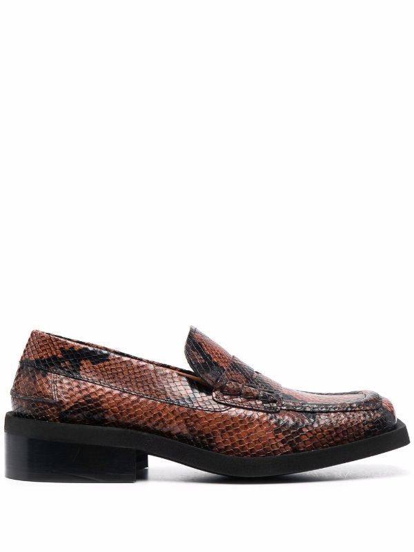 ganni snakeskin loafers