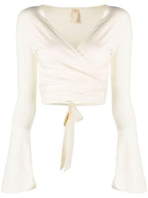 Cropped wrap blouse White Farfetch Women Clothing Tops Wrap tops 