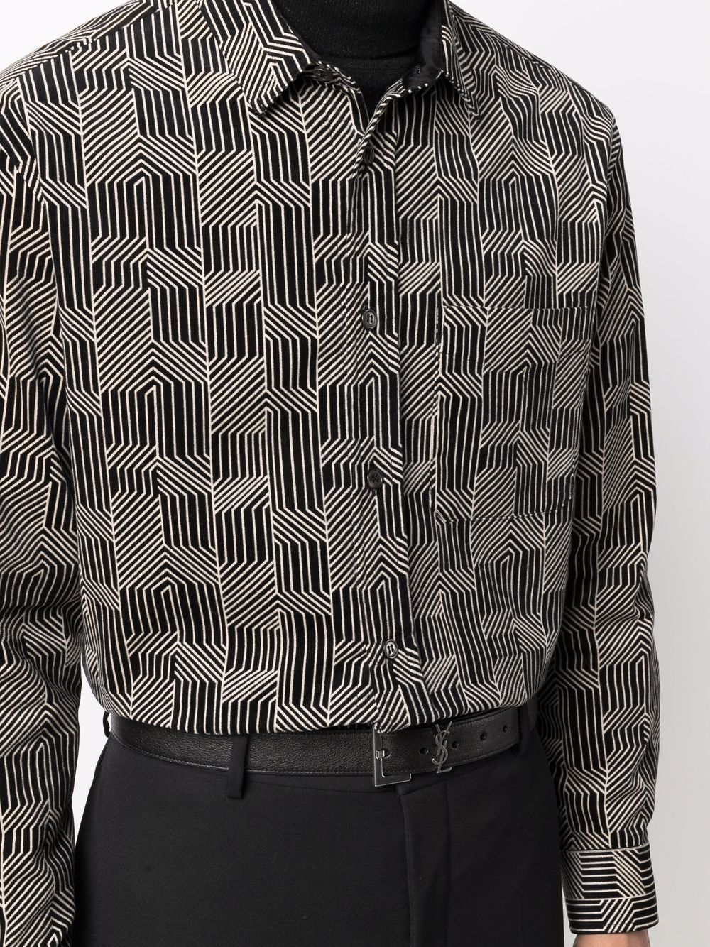 Shop Saint Laurent Abstract-print Ribbed Velvet Shirt In Schwarz