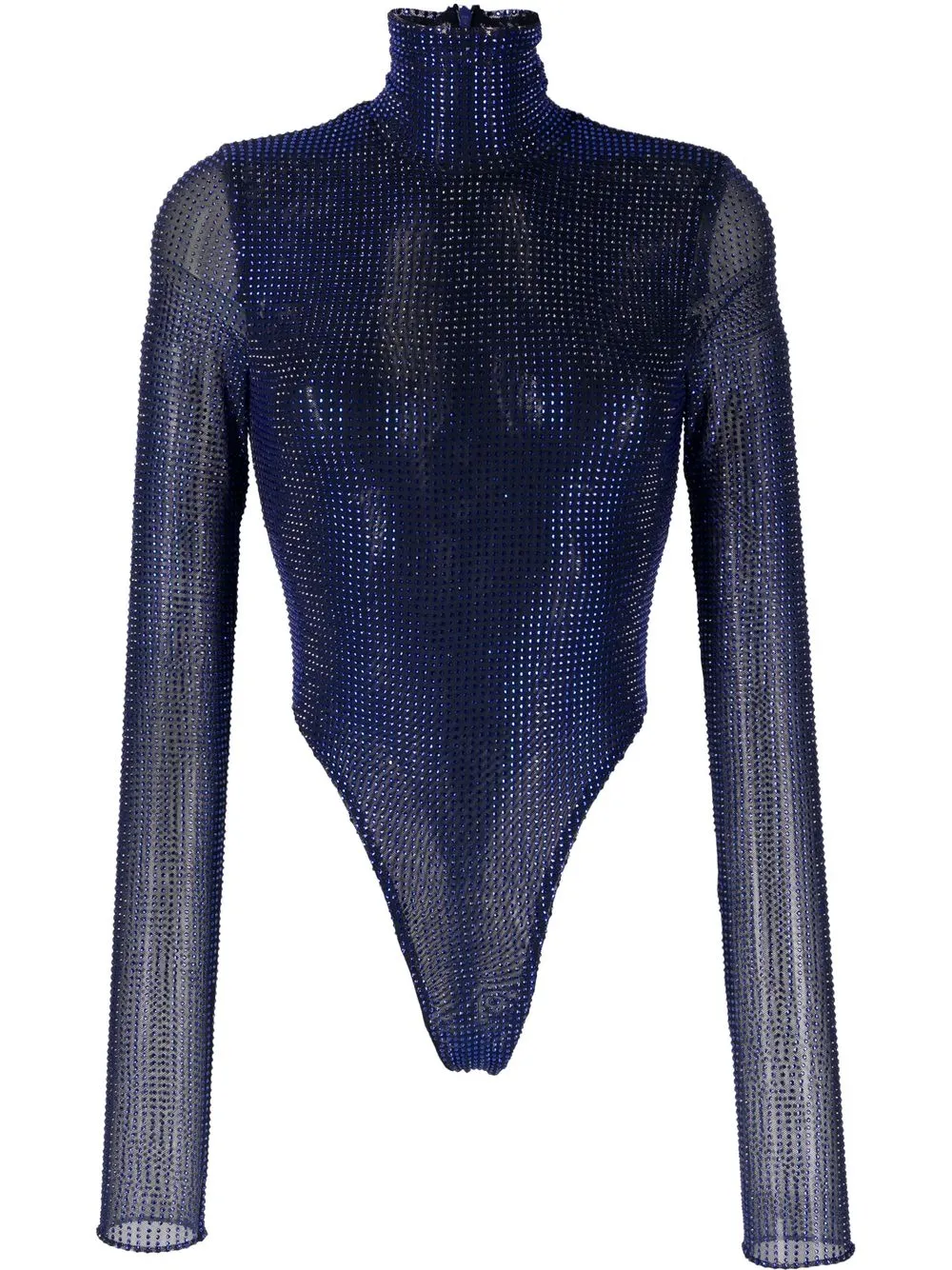 Laquan Smith Studded Long-sleeve Bodysuit In Blue