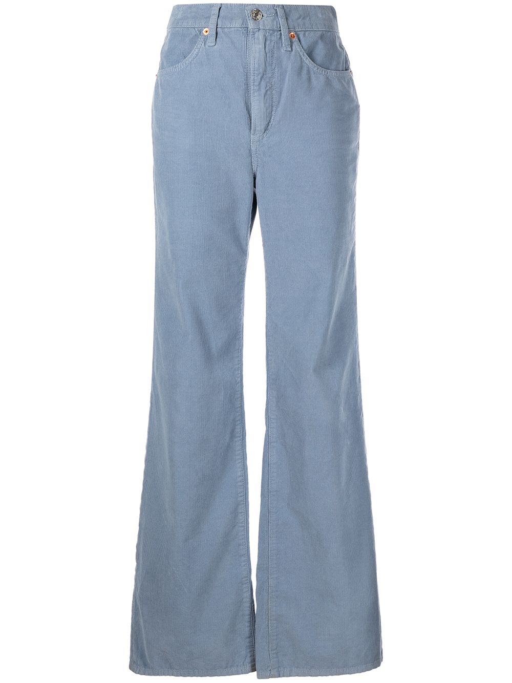 re/done pantalon ample en velours côtelé à taille haute - bleu