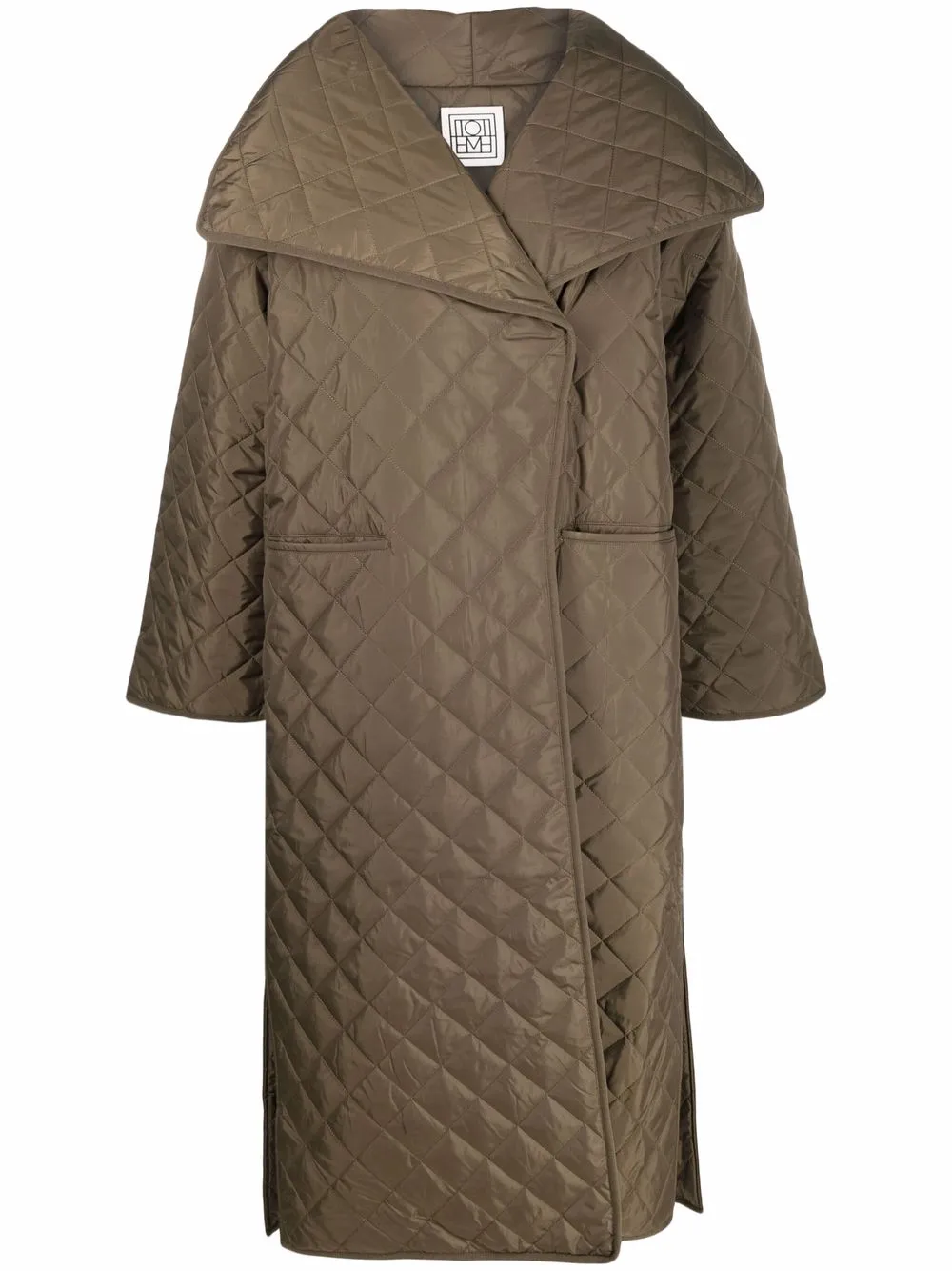 Black Quilted recycled-shell wrap coat, Toteme