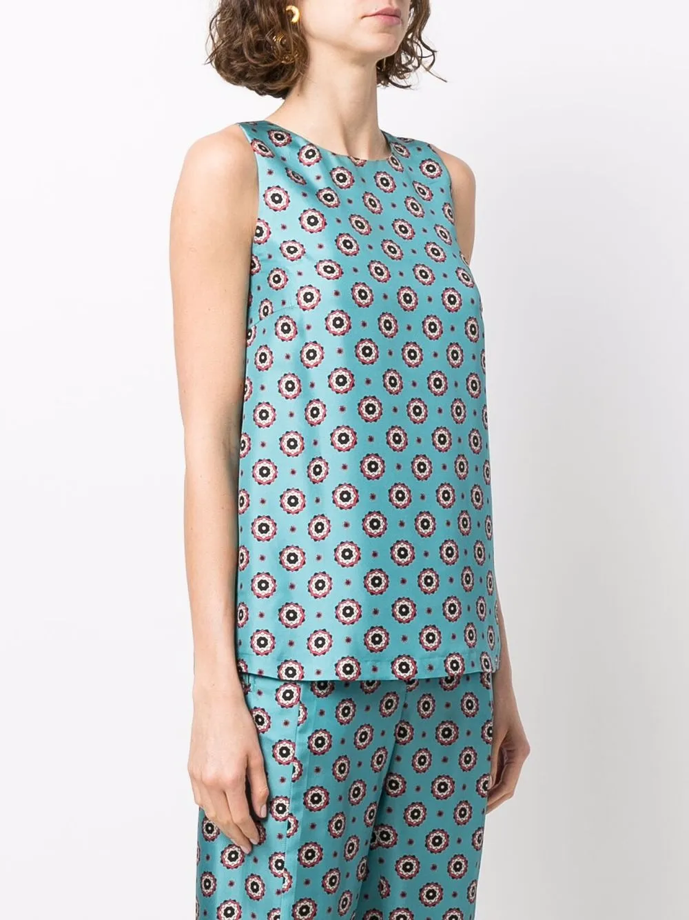  Alberto Biani Medallion-print Sleeveless Silk Blouse - Blue 