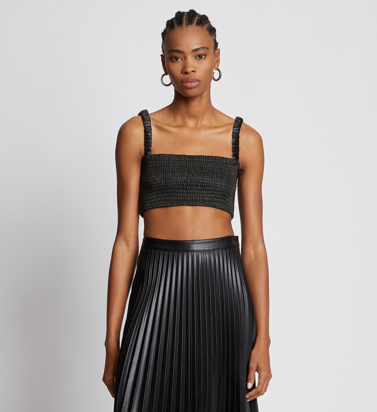 Faux Leather Smocked Top