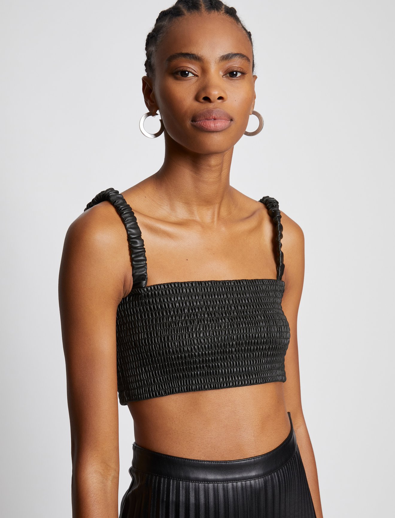 Faux Leather Smocked Top #4
