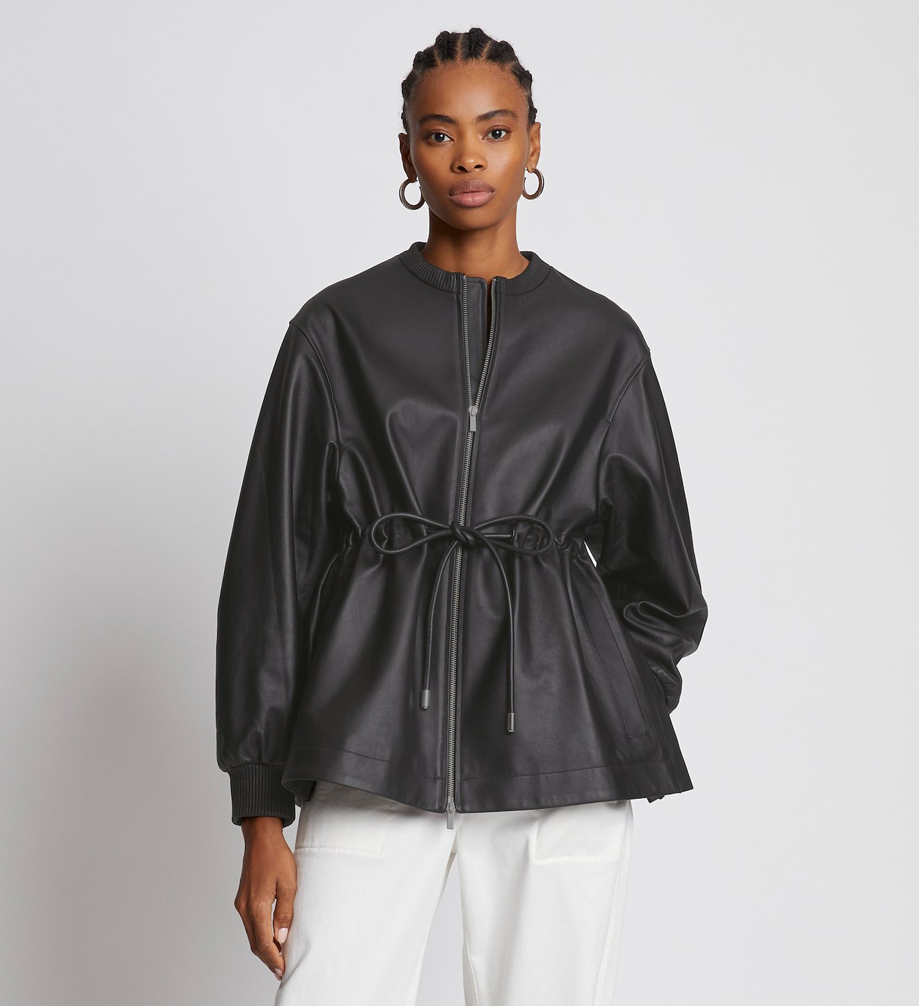 Drawstring Leather Jacket