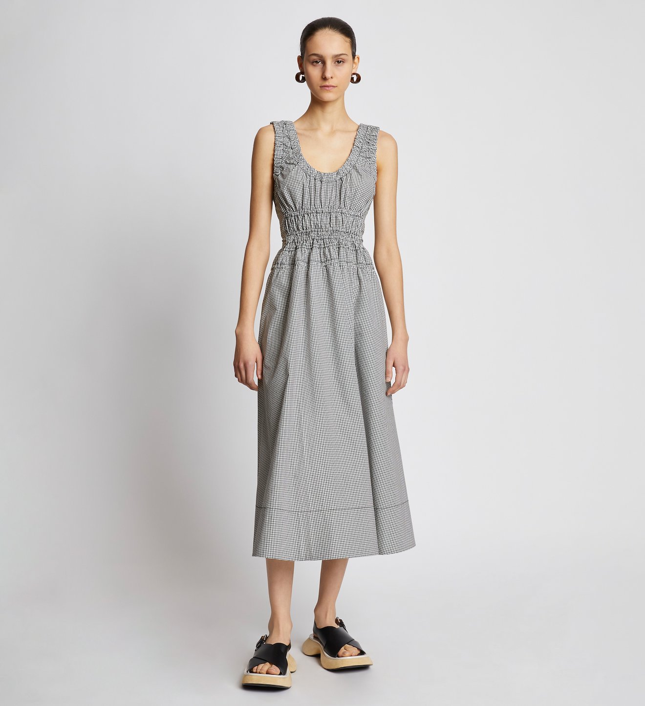 Plaid Poplin Gathered Maxi Dress