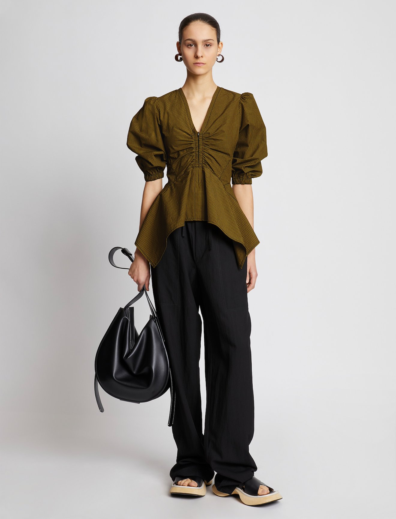 Plaid Poplin Puff Sleeve Top #1