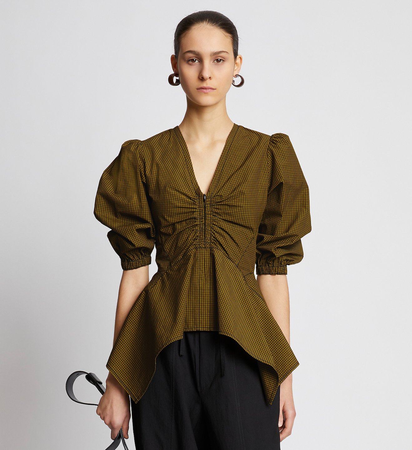 Plaid Poplin Puff Sleeve Top
